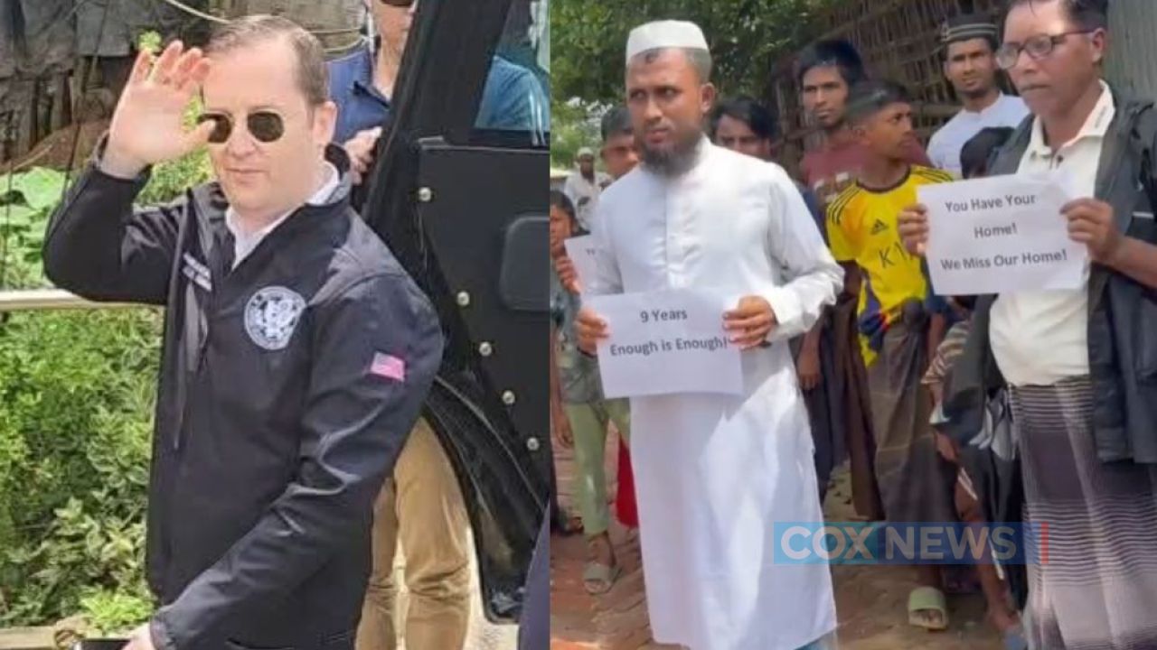 উখিয়ায় ট্রাম্পের বিশেষ দূত, প্ল্যাকার্ড দেখাল রোহিঙ্গারা